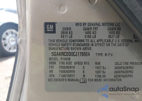 2012 Buick Enclave Leather z USA, uszkodzony, nr VIN 5GAKRCED0CJ178664